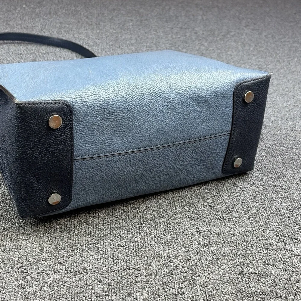 Michael Kors Mercer Medium Pebbled Leather Satchel Tote Bag Blue Purse Crossbody